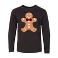 thumbnail image 1 of Inktastic Cute Gingerbread Man with Red Plaid Bowtie Long Sleeve Youth T-Shirt, 1 of 5