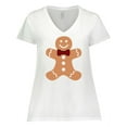 thumbnail image 1 of Inktastic Cute Gingerbread Man with Red Plaid Bowtie Women's Plus Size V-Neck T-Shirt, 1 of 5