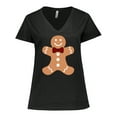 thumbnail image 1 of Inktastic Cute Gingerbread Man with Red Plaid Bowtie Women's Plus Size V-Neck T-Shirt, 1 of 5