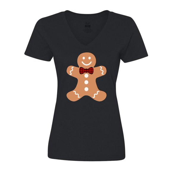 Inktastic Cute Gingerbread Man with Red Plaid Bowtie Women's V-Neck T-Shirt