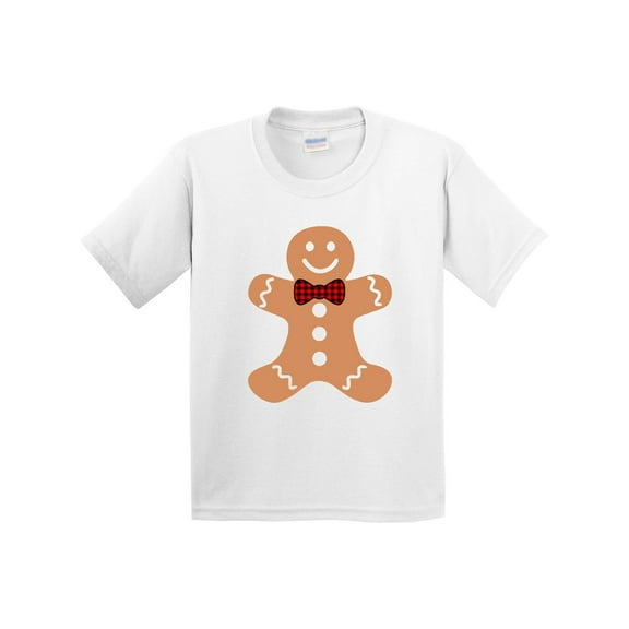 Inktastic Cute Gingerbread Man with Red Plaid Bowtie Youth T-Shirt
