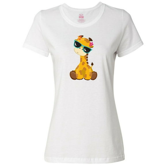 Inktastic Cute Giraffe, Giraffe with Sunglasses, Cute Animal Women's T-Shirt