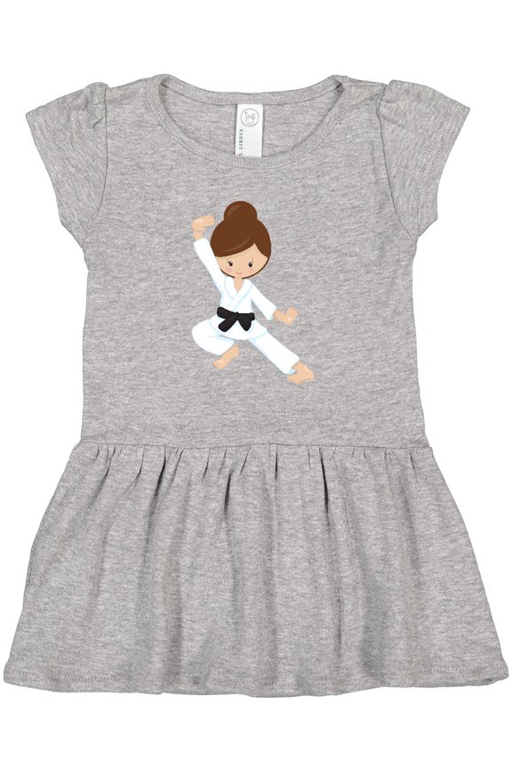 Cute Girl, Brown Hair, Black Belt, Karate Pose Girls Toddler Dress