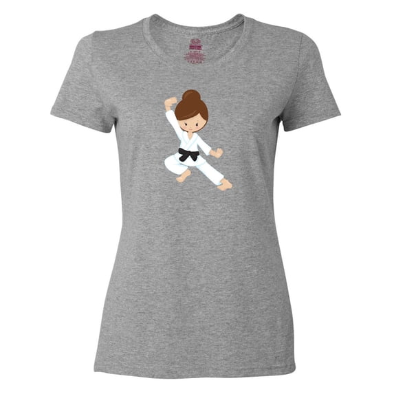 Inktastic Cute Girl, Brown Hair, Black Belt, Karate Pose Women's T-Shirt