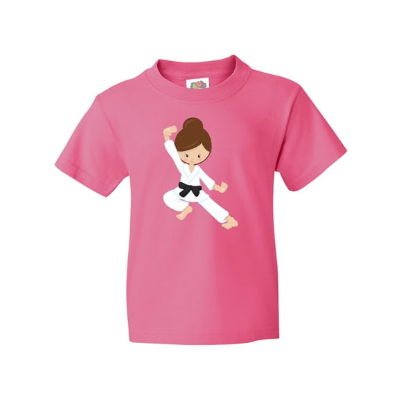 Inktastic Cute Girl, Brown Hair, Black Belt, Karate Pose Youth T-Shirt