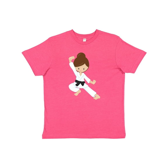 Inktastic Cute Girl, Brown Hair, Black Belt, Karate Pose Youth T-Shirt
