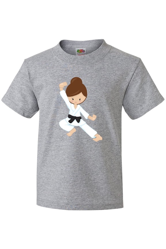 Cute Girl, Brown Hair, Black Belt, Karate Pose Youth T-Shirt