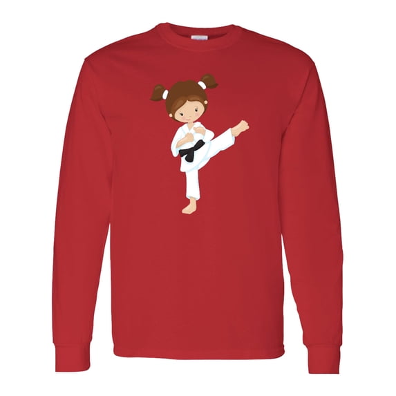 Inktastic Karate Girl, Cute Girl, Brown Hair, Black Belt Long Sleeve T-Shirt
