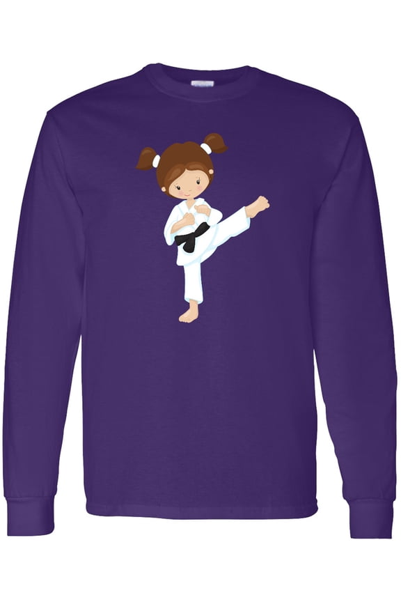 Karate Girl, Cute Girl, Brown Hair, Black Belt Long Sleeve T-Shirt