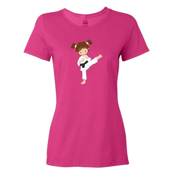 Inktastic Cute Girl, Brown Hair, Karate Pose, Black Belt Women's T-Shirt
