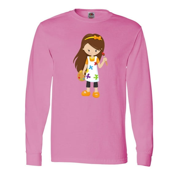 Inktastic Cute Girl, Brown Hair, Painter, Paint Artist Long Sleeve T-Shirt