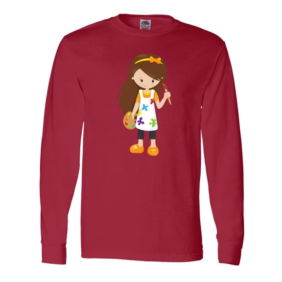 Inktastic Cute Girl, Brown Hair, Painter, Paint Artist Long Sleeve T-Shirt