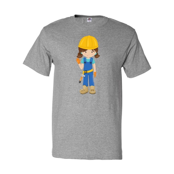 Inktastic Cute Girl, Construction Worker, Brown Hair T-Shirt