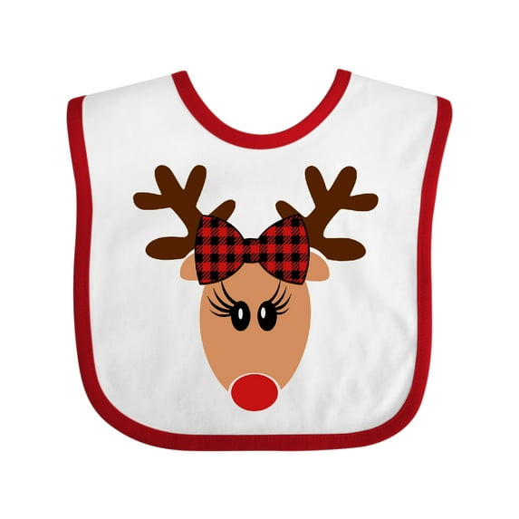 Inktastic Cute Girl Reindeer with Buffalo Plaid Bow Boys or Girls Baby Bib