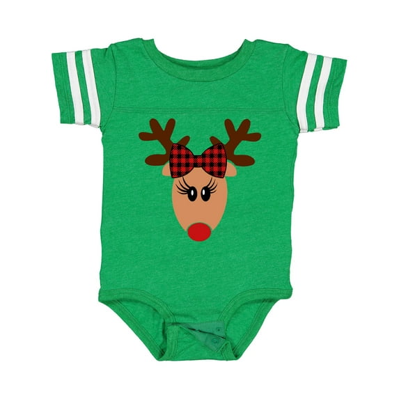 Inktastic Cute Girl Reindeer with Buffalo Plaid Bow Boys or Girls Baby Bodysuit
