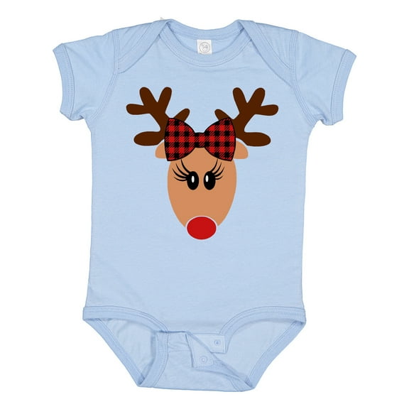 Inktastic Cute Girl Reindeer with Buffalo Plaid Bow Boys or Girls Baby Bodysuit