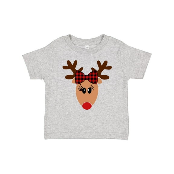 Inktastic Cute Girl Reindeer with Buffalo Plaid Bow Boys or Girls Baby T-Shirt