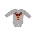 thumbnail image 1 of Inktastic Cute Girl Reindeer with Buffalo Plaid Bow Boys or Girls Long Sleeve Baby Bodysuit, 1 of 5