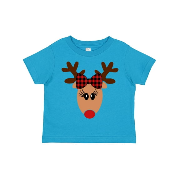 Inktastic Cute Girl Reindeer with Buffalo Plaid Bow Boys or Girls Toddler T-Shirt