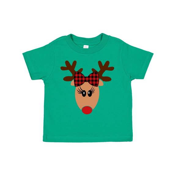 Inktastic Cute Girl Reindeer with Buffalo Plaid Bow Boys or Girls Toddler T-Shirt