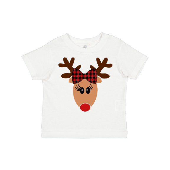 Inktastic Cute Girl Reindeer with Buffalo Plaid Bow Boys or Girls Toddler T-Shirt