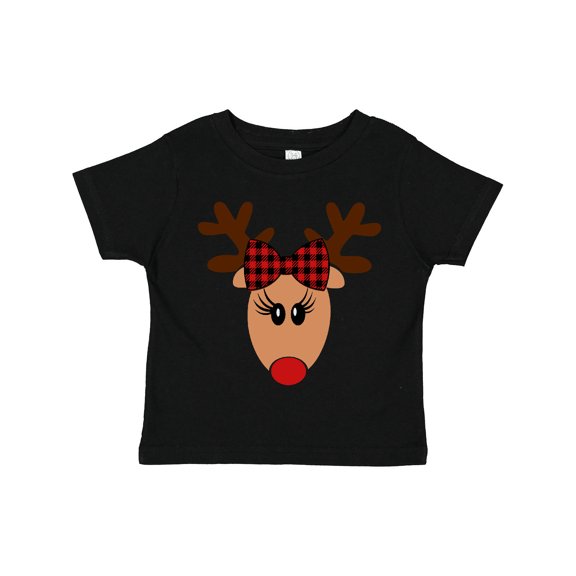 Inktastic Cute Girl Reindeer with Buffalo Plaid Bow Boys or Girls Toddler T-Shirt