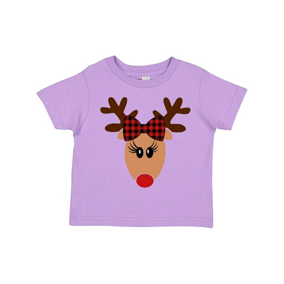 Inktastic Cute Girl Reindeer with Buffalo Plaid Bow Boys or Girls Toddler T-Shirt