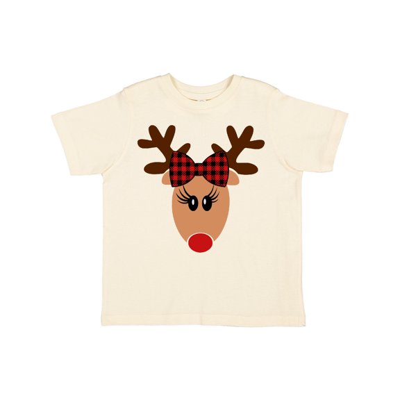 Inktastic Cute Girl Reindeer with Buffalo Plaid Bow Boys or Girls Toddler T-Shirt