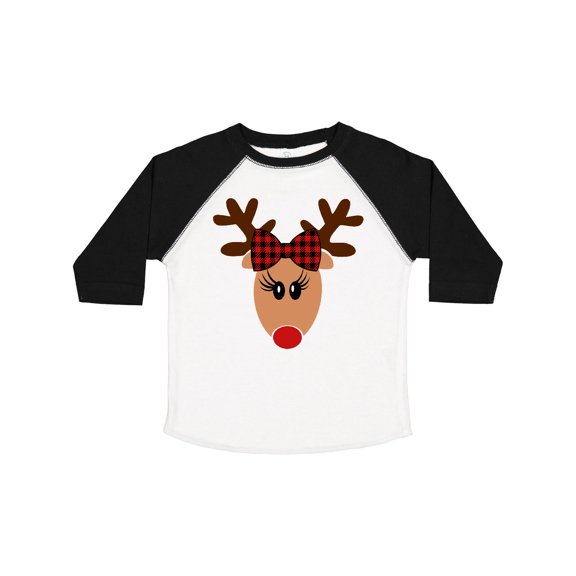 Inktastic Cute Girl Reindeer with Buffalo Plaid Bow Boys or Girls Toddler T-Shirt
