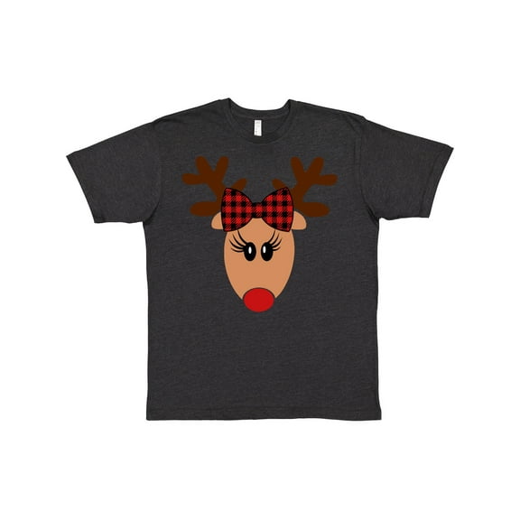 Inktastic Cute Girl Reindeer with Buffalo Plaid Bow T-Shirt
