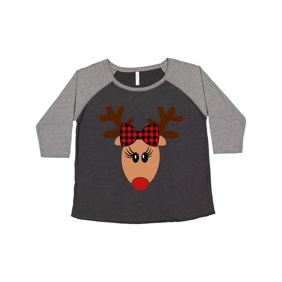 Inktastic Cute Girl Reindeer with Buffalo Plaid Bow Women's Plus Size T-Shirt