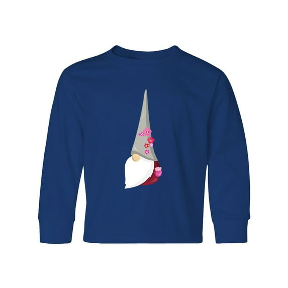 Inktastic Cute Gnome, Gnome With Flowers, Gnome With Hat Long Sleeve Youth T-Shirt