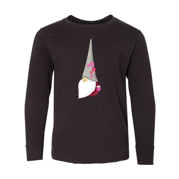 Inktastic Cute Gnome, Gnome With Flowers, Gnome With Hat Long Sleeve Youth T-Shirt