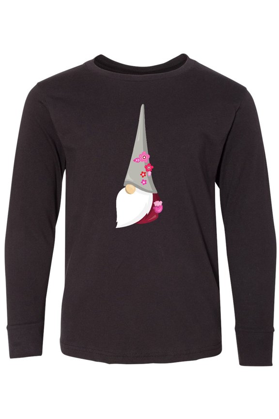 Cute Gnome, Gnome With Flowers, Gnome With Hat Long Sleeve Youth T-Shirt