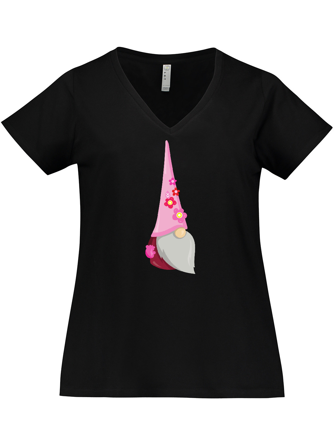 Inktastic Cute Gnome, Gnome With Pink Hat, Pink Flowers Women's Plus Size V-Neck T-Shirt - image 1 of 4