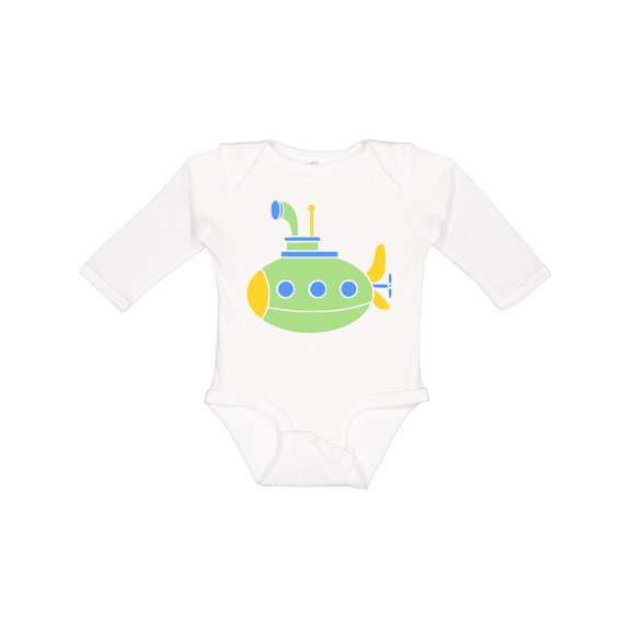 Inktastic Cute Green Submarine Boys or Girls Long Sleeve Baby Bodysuit