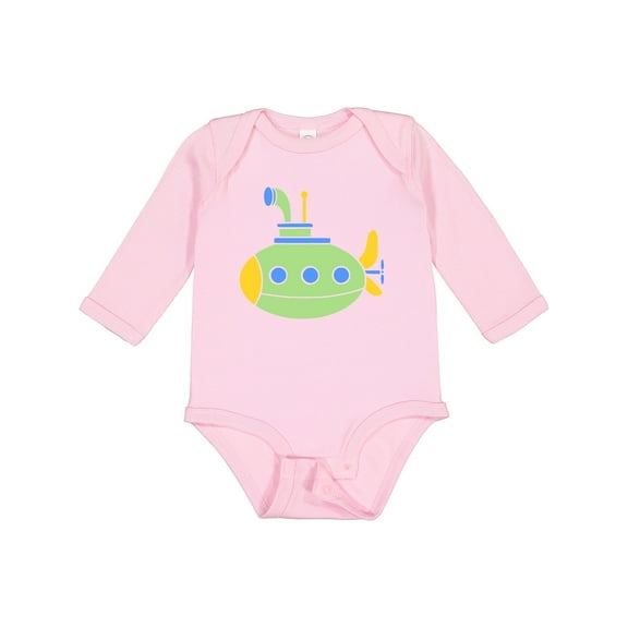 Inktastic Cute Green Submarine Boys or Girls Long Sleeve Baby Bodysuit