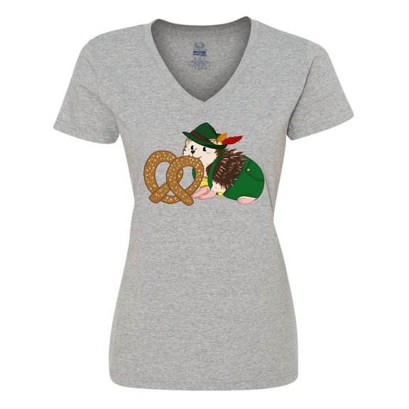 Inktastic Cute Hedgehog with Pretzel Women's V-Neck T-Shirt
