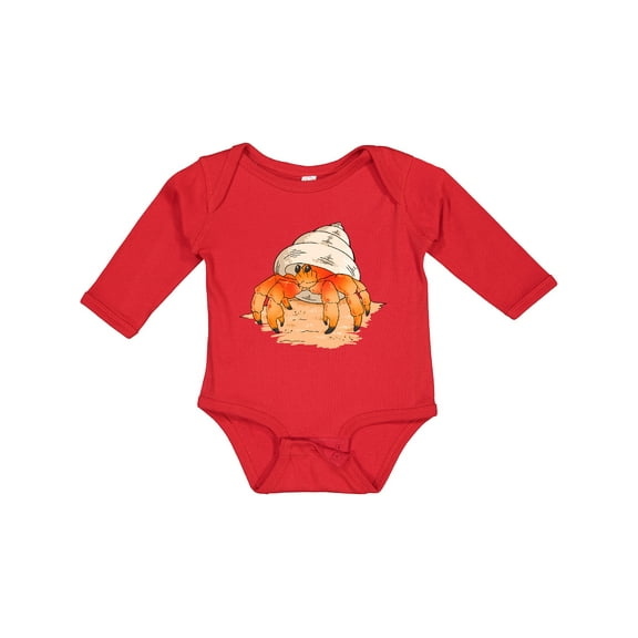 Inktastic Cute Hermit Crab on Beach Boys or Girls Long Sleeve Baby Bodysuit