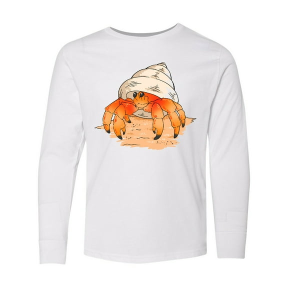 Inktastic Cute Hermit Crab on Beach Long Sleeve Youth T-Shirt