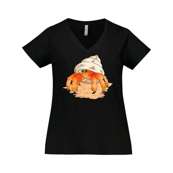 Inktastic Cute Hermit Crab on Beach Women's Plus Size V-Neck T-Shirt