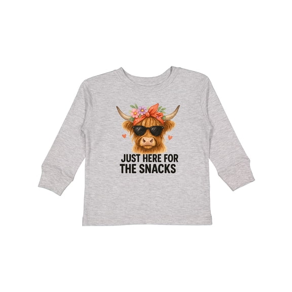 Inktastic Cute Highland Cow Just Here for the Snacks Boys or Girls Long Sleeve Toddler T-Shirt