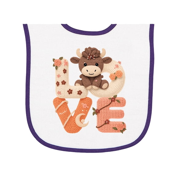 Inktastic Cute Highland Cow Love Crochet Style Baby Terry Cloth Bib