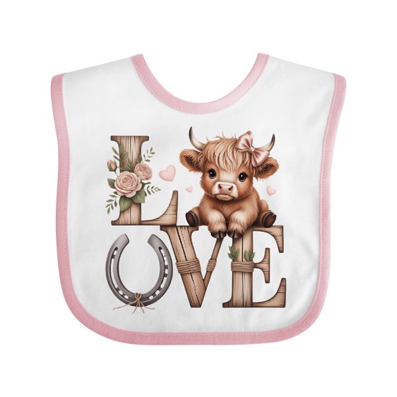 Inktastic Cute Highland Cow Love Floral Boys or Girls Baby Bib