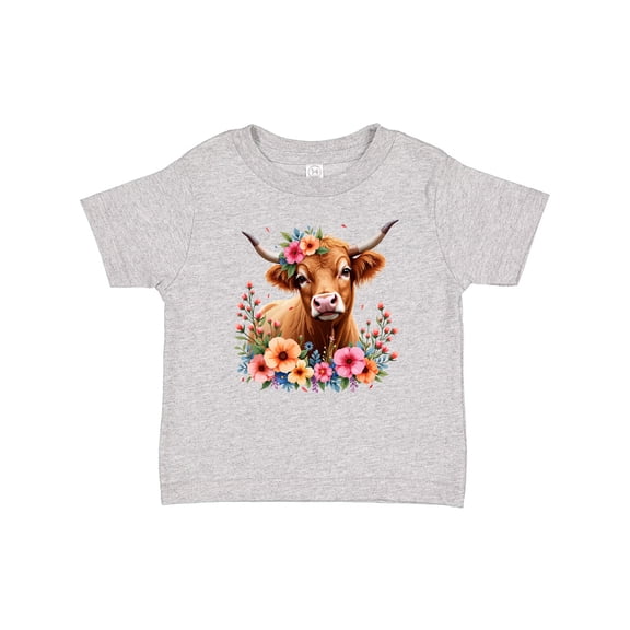 Inktastic Cute Highland Cow with Roses Floral Scottish Farm Western Boys or Girls Toddler T-Shirt