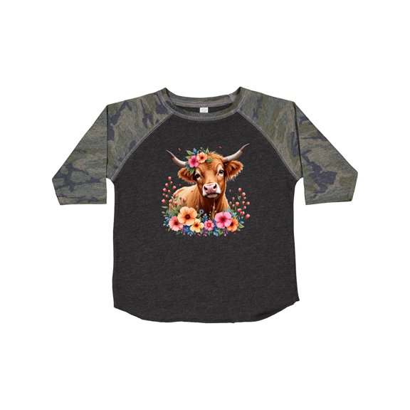 Inktastic Cute Highland Cow with Roses Floral Scottish Farm Western Boys or Girls Toddler T-Shirt