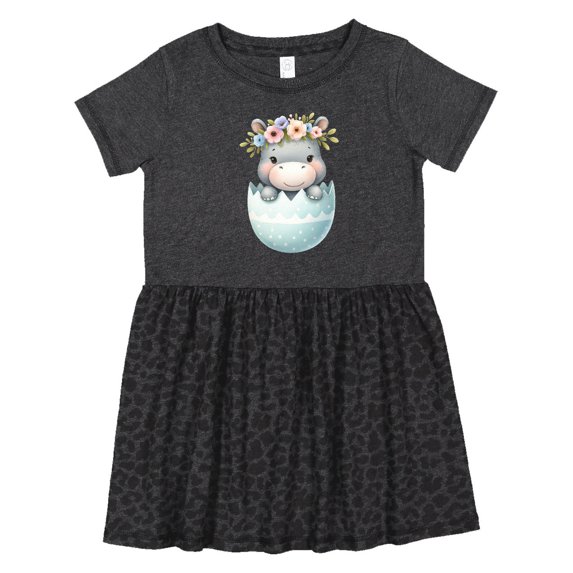 Inktastic Cute Hippo in Egg with Floral Crown Girls Toddler Dress