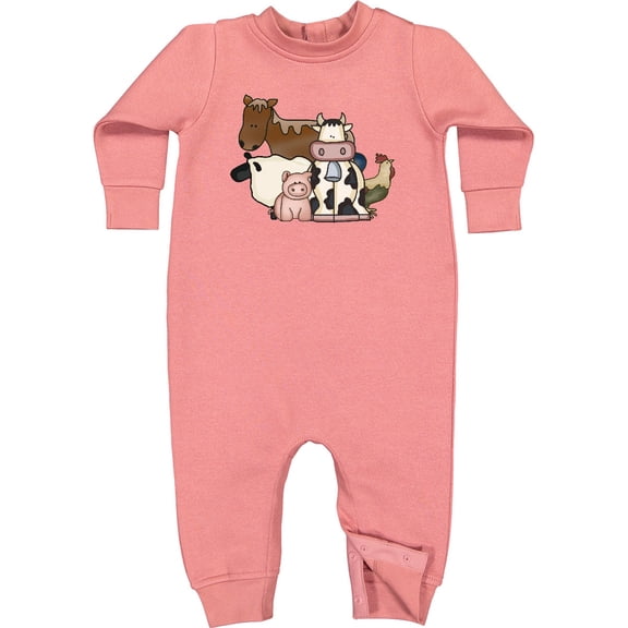 Inktastic Cute Horse, Sheep, Cow, Pig, and Rooster Farm Animals Baby Fleece Romper