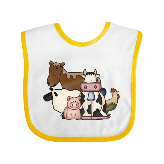 Inktastic Cute Horse, Sheep, Cow, Pig, and Rooster Farm Animals Boys or Girls Baby Bib