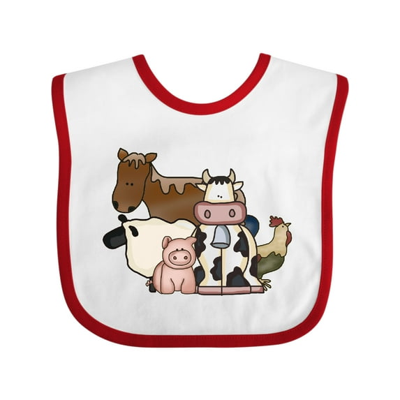 Inktastic Cute Horse, Sheep, Cow, Pig, and Rooster Farm Animals Boys or Girls Baby Bib